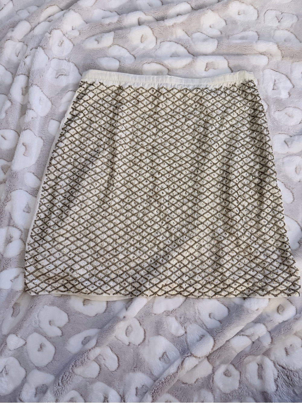 RAGA Cream Mini Skirt with Gold Beaded Lattice